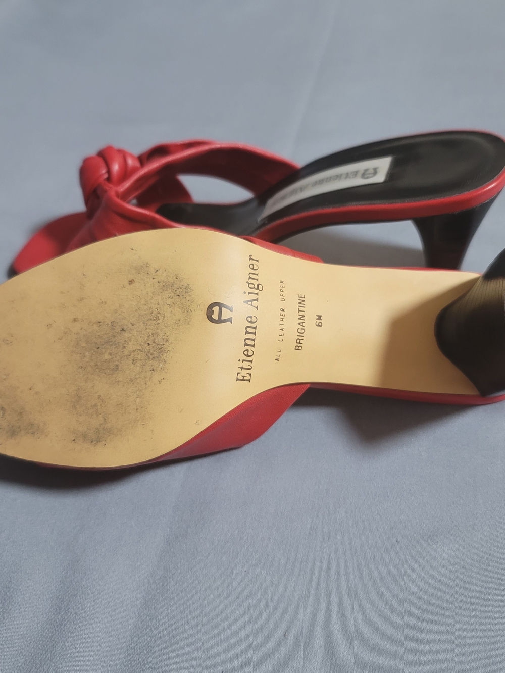 Etienne Aigner Red Knotted Leather Mule Heels - Picture 7 of 7